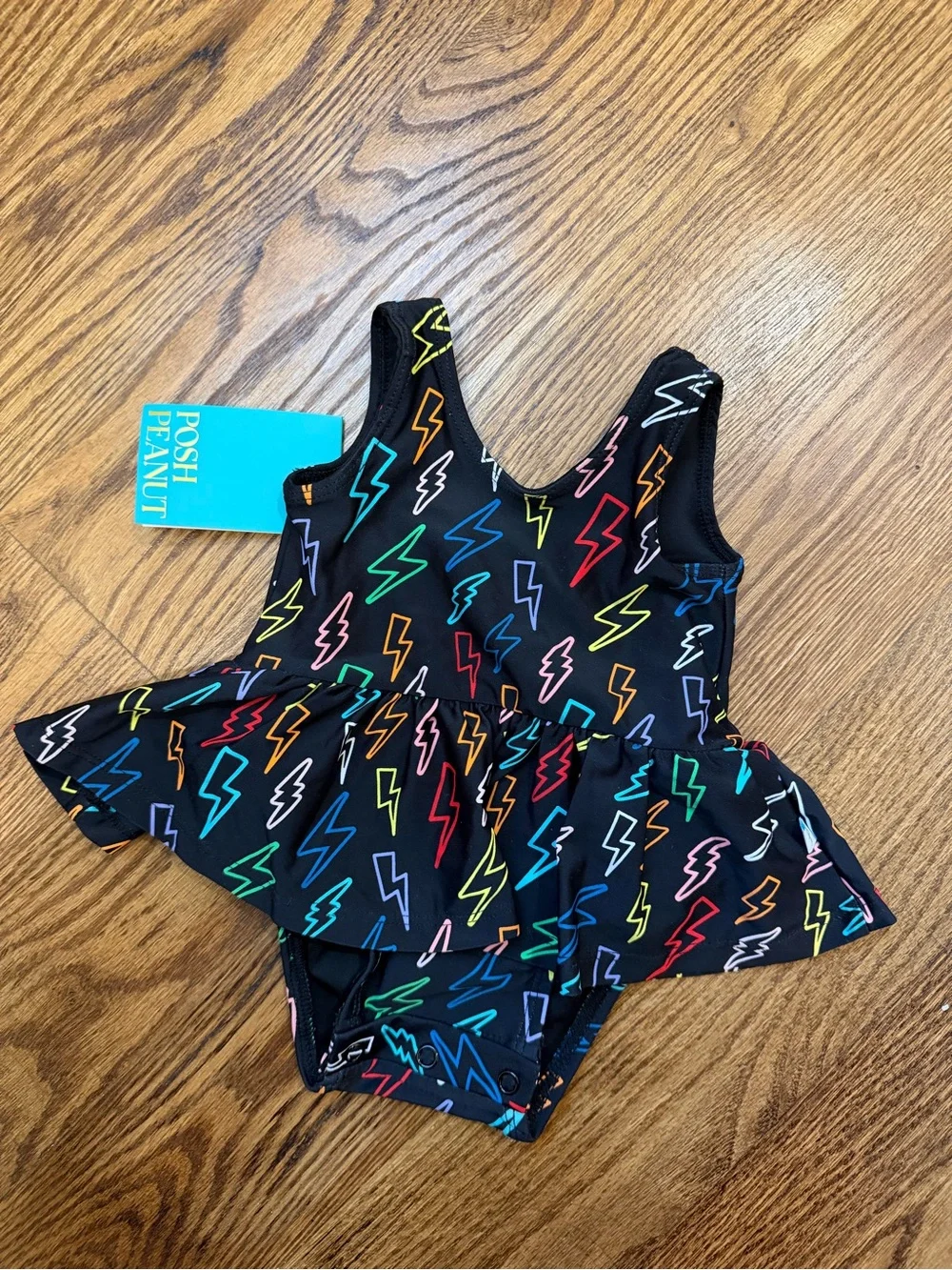 POSH PEANUT Colorful Swimsuit w/ Lightening Bolts — Baby 0-3 Months — NWT